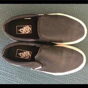 Black leather slip-on Vans